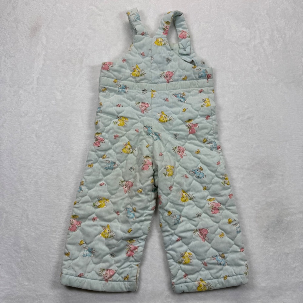 Vintage Quilted Overalls Bunny Print Zip Up Sleeveless Jumpsuit Romper Kids READ - Picture 5 of 8